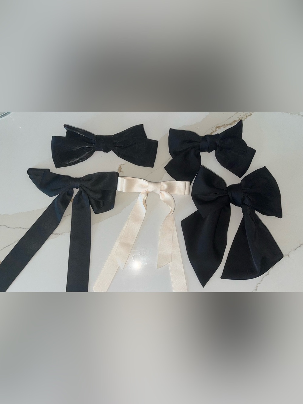 Pack of 5 Satin, Velvet Ribbon Bow Hair Clips - Black & Cream